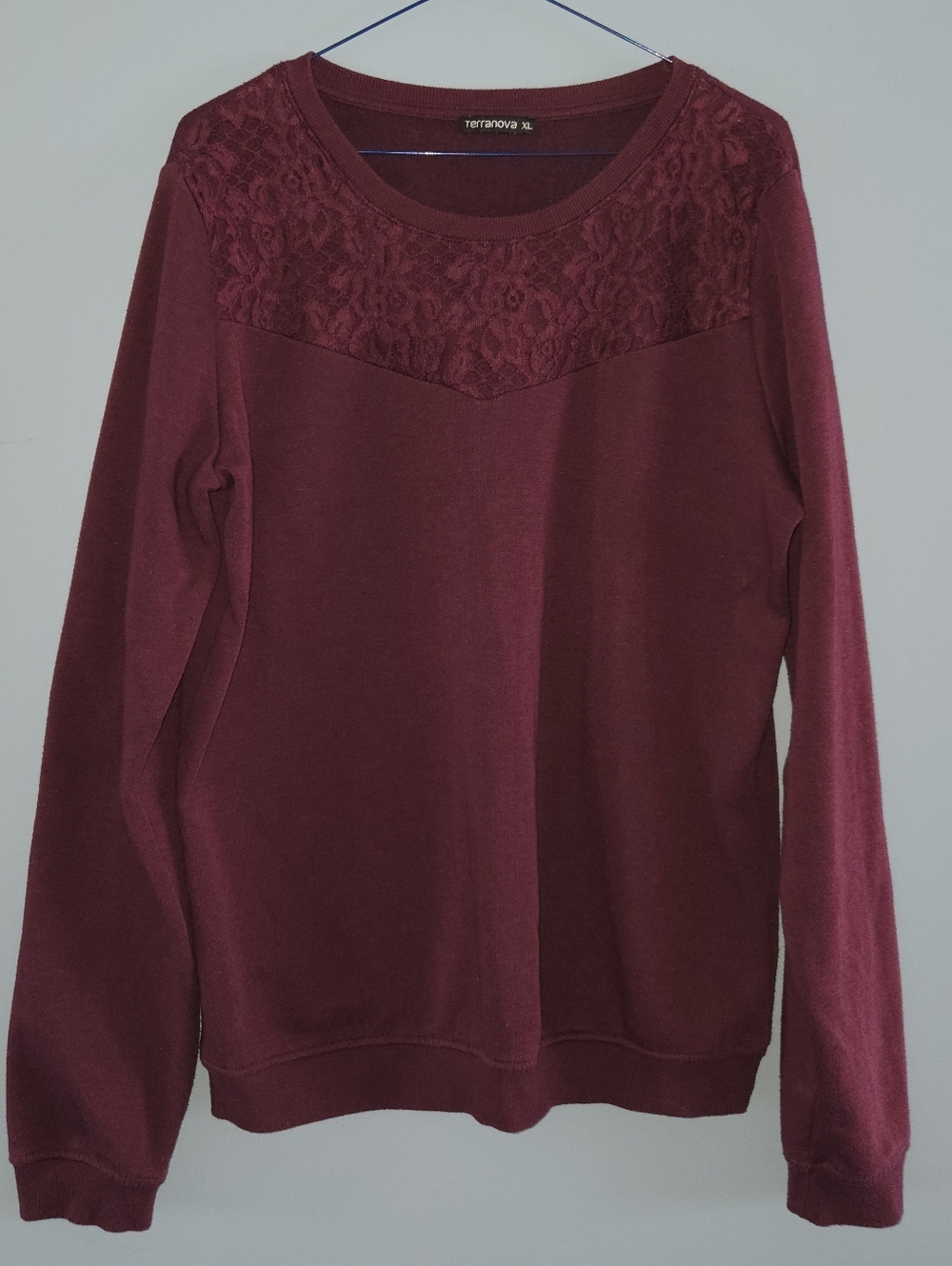 Terranova Lace Yoke Sweatshirt - Burgundy